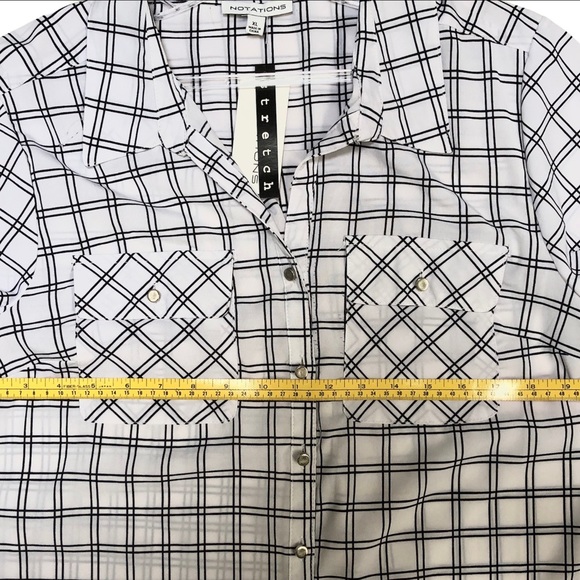 NWT Notations Button Down Blouse, White/Black Plaid, Sz XL - Picture 8 of 8